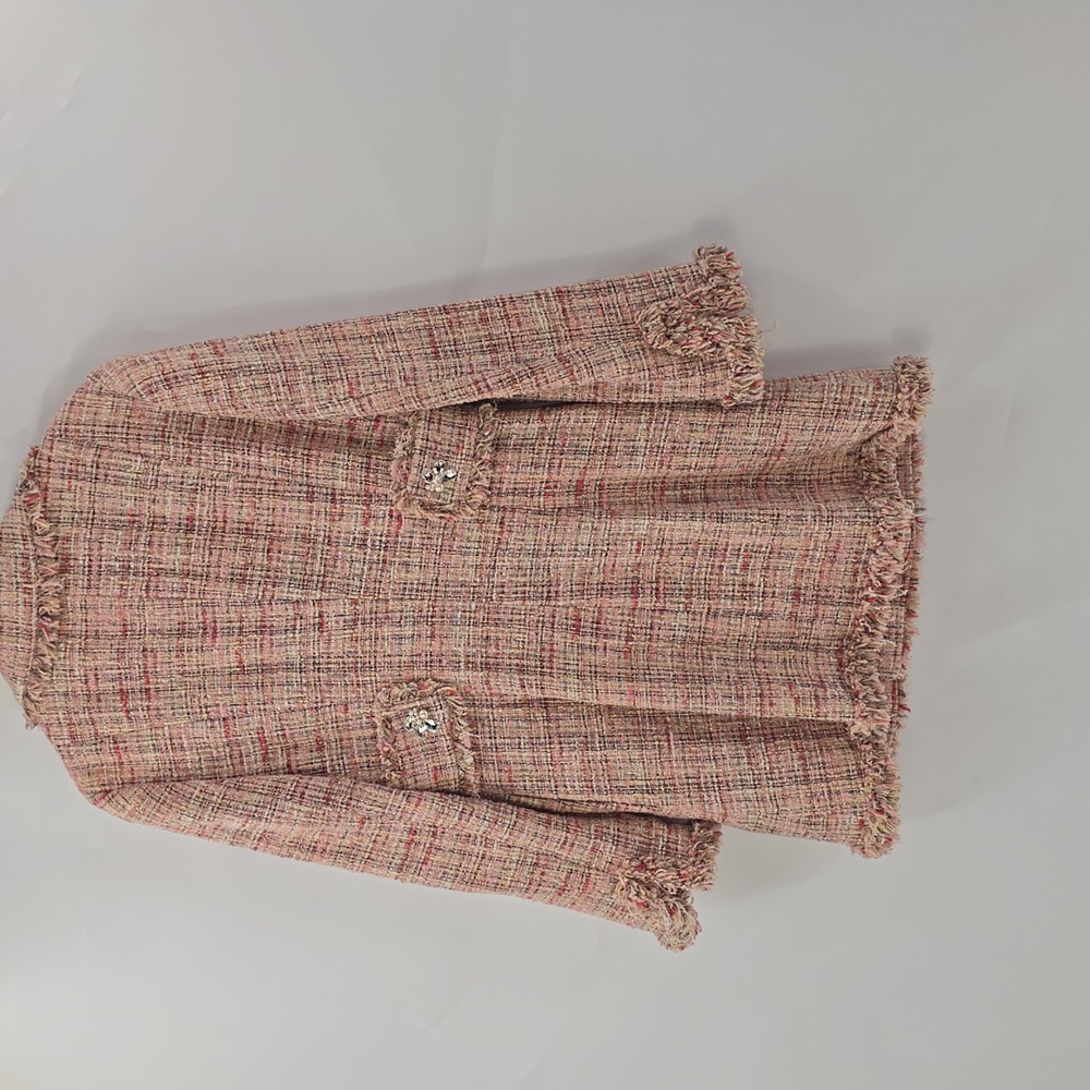 Moiselle Elegant Mulberry Silk Tweed Coat with Floral Accent - Picture 7 of 11